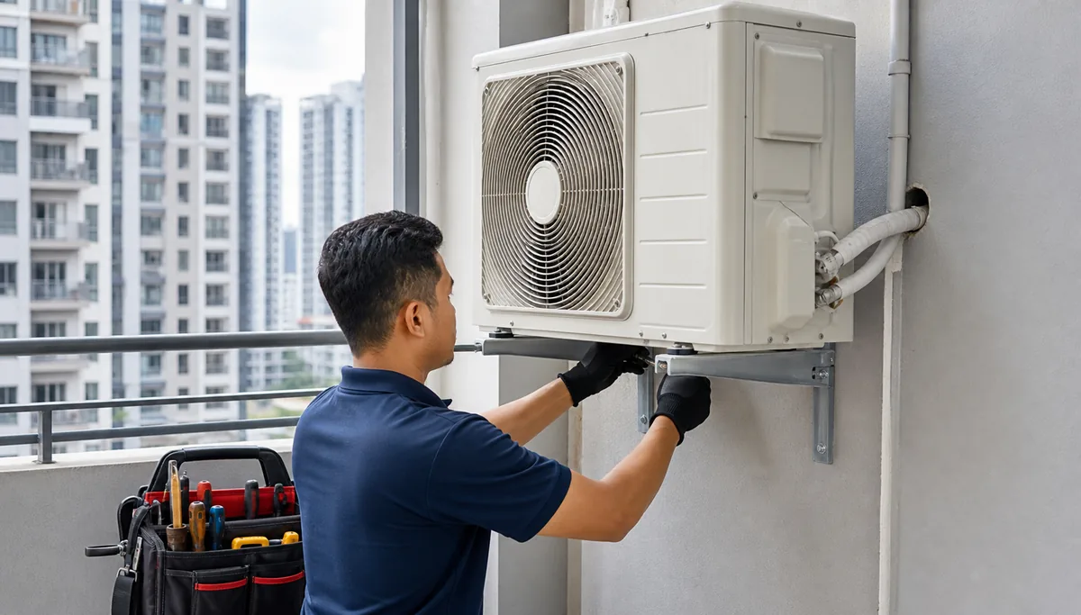 Outdoor AC condenser installation